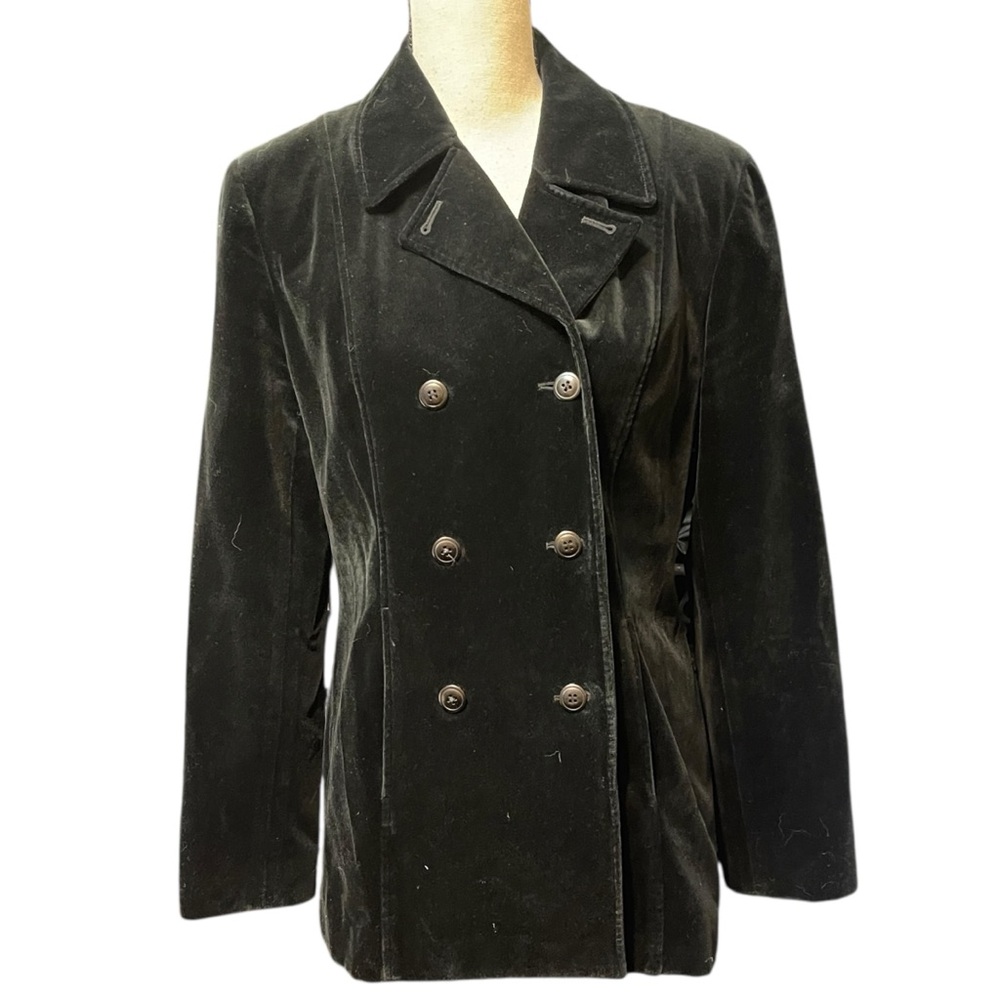 Ann Taylor Vintage Black Velvet Double‎ Breasted Pea Coat Preppy Dark Academia 8